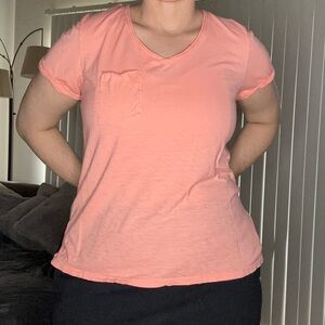 XL Peach V-Neck Women's Top
